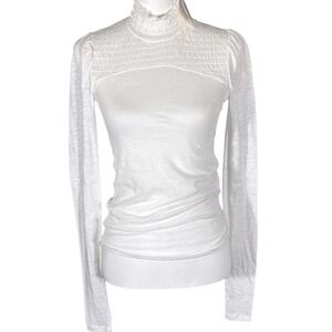 Free People Caroline Top NWT Women XS White Smocked High Neck Long Sleeve